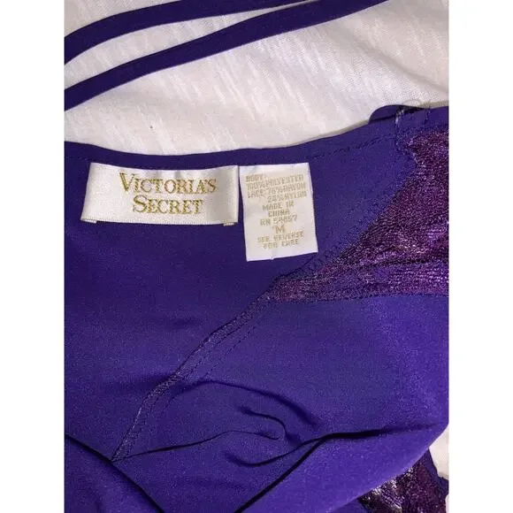 Vintage 90s Victoria's Secret Gold Label Slip Dress Purple Lace Nightie Medium - Picture 4 of 6